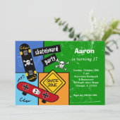 Skateboarding Birthday (Green) Einladung (Stehend Vorderseite)