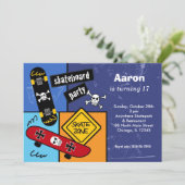 Skateboarding Birthday (Navi Blue) Einladung (Stehend Vorderseite)