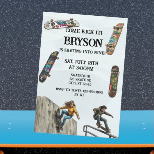 Skateboarding Birthday with Skateboards Einladung