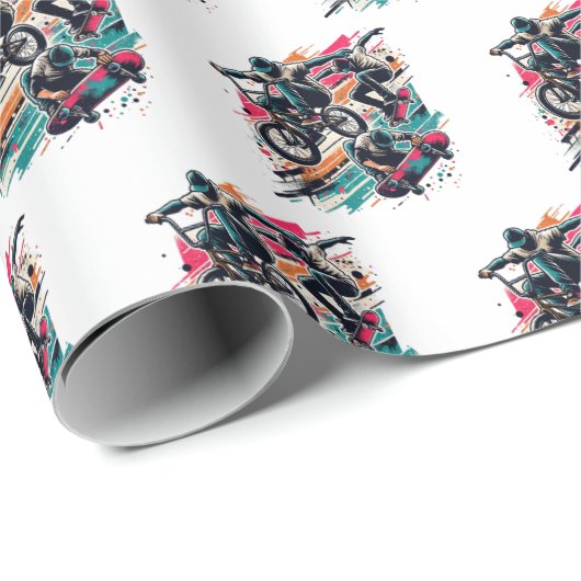 Skateboarding & BMX Geschenkpapier (Rolleneckpunkt)