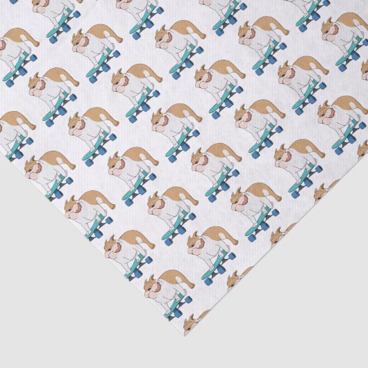 Skateboarding Bulldog Niedliches Muster Seidenpapier (Ausschnitt)