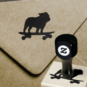 Skateboarding Bulldog-Silhouette   Cooler Hund Gummistempel