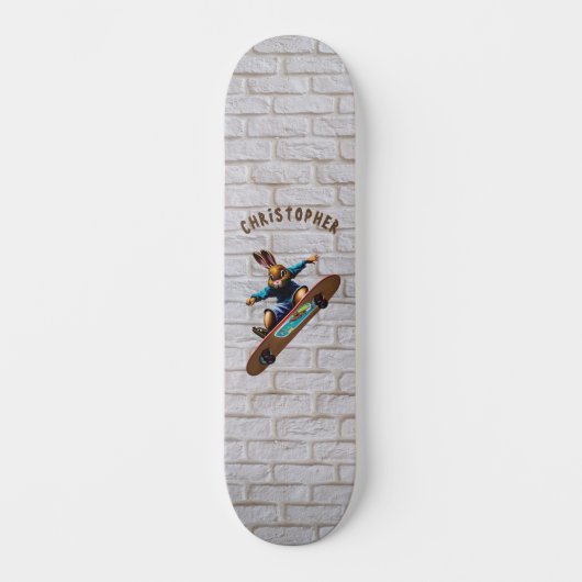 Skateboarding Bunny Rabbit Brick Wall Name Skateboard (Vorderseite)