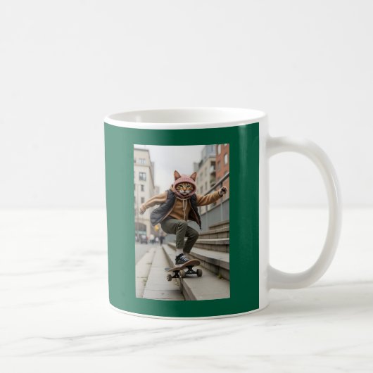 Skateboarding Cat Coole Haustiere Art Kaffeetasse (Rechts)