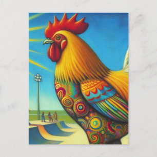 Skateboarding Colorful and Fun Rooster Postkarte