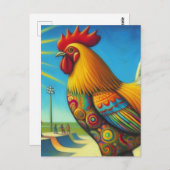 Skateboarding Colorful and Fun Rooster Postkarte (Vorne/Hinten)