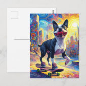 Skateboarding Colorful Surreal Boston Terrier Postkarte (Vorne/Hinten)