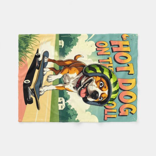 Skateboarding Dog Summer Funny Retro Beach Fleecedecke (Vorderseite (Horizontal))