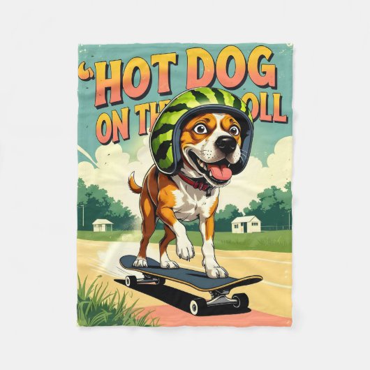 Skateboarding Dog Summer Funny Retro Beach Fleecedecke (Vorderseite)