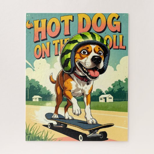 Skateboarding Dog Summer Funny Retro Beach Puzzle (Vertikal)