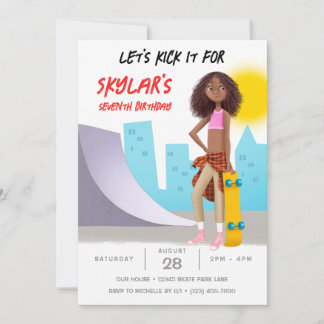 Skateboarding Foto Skate Park Girl Birthday Party Einladung