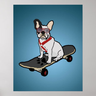 Skateboarding French Bulldog Doster Poster