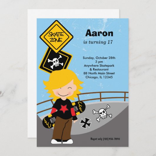 Skateboarding Geburtstag Einladung (Vorne/Hinten)