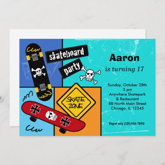 Skateboarding Geburtstag Einladung (Vorne/Hinten)