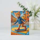 Skateboarding Ginger Cat Postkarte (Stehend Vorderseite)
