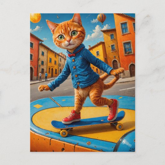 Skateboarding Ginger Cat Postkarte (Vorderseite)