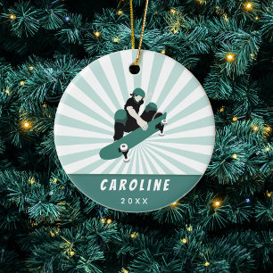 Skateboarding Girl Custom Skater Name Kids Keramik Ornament