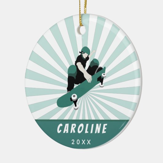 Skateboarding Girl Custom Skater Name Kids Keramik Ornament (Links)
