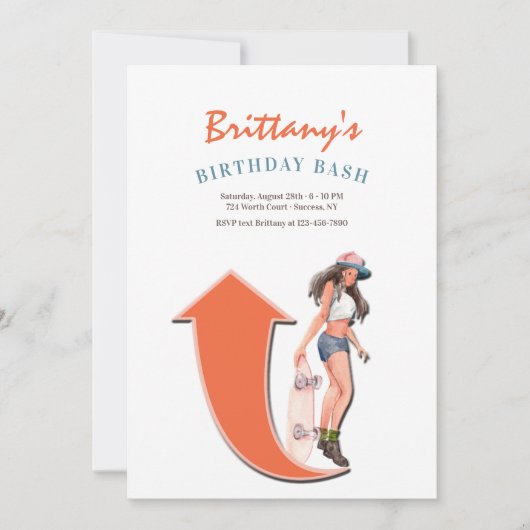 Skateboarding Girl Einladung (Vorderseite)