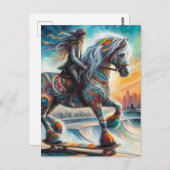 Skateboarding Horn and Rider Postkarte (Vorne/Hinten)