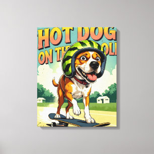 Skateboarding-Hund Sommer Lustig Retro-Strand  Leinwanddruck