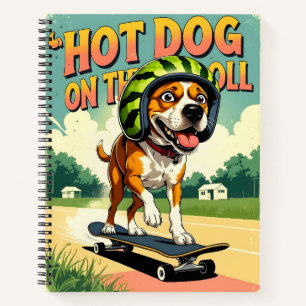 Skateboarding-Hund Sommer Lustig Retro-Strand  Notizblock