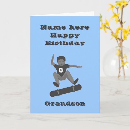 Skateboarding Junge, Enkel-Geburtstag addieren Karte (Gelbe Blume)