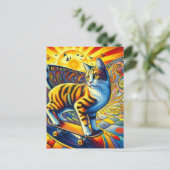 Skateboarding Kitty Surreal Farbenfroh und Spaß Postkarte (Stehend Vorderseite)