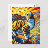 Skateboarding Kitty Surreal Farbenfroh und Spaß Postkarte (Vorne/Hinten)