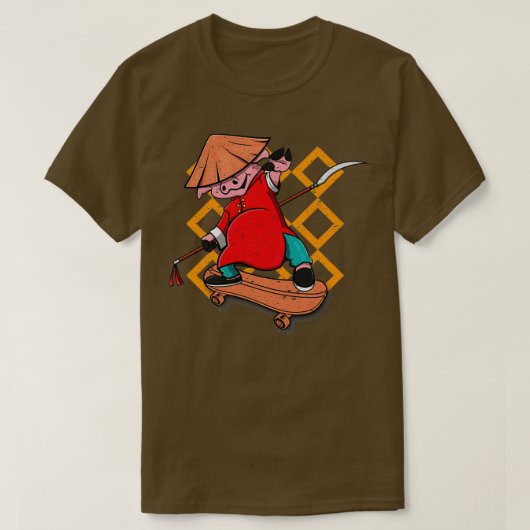 Skateboarding Kung Fu Pig T-Shirt (Design vorne)