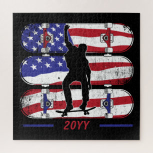 Skateboarding Men - USA American Flag Puzzle