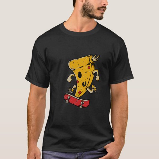 Skateboarding Pizza Slice Cartoon - Retro Feinschm T-Shirt (Vorderseite)