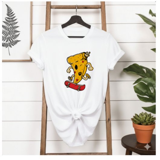 Skateboarding Pizza Slice Cartoon - Retro Feinschm T-Shirt