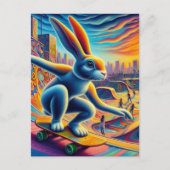 Skateboarding Rabbit farbenfroher Spaß surreal Postkarte (Vorderseite)