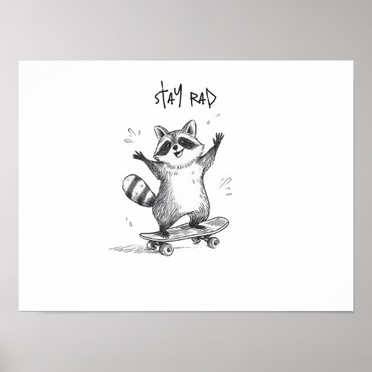 Skateboarding Raccoon – Cute Funny Skateboard Poster (Vorne)