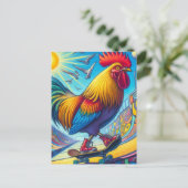 Skateboarding Rooster Surreal Farbe und Spaß Postkarte (Stehend Vorderseite)