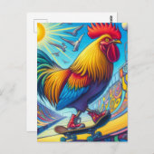 Skateboarding Rooster Surreal Farbe und Spaß Postkarte (Vorne/Hinten)