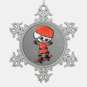 Skateboarding Sankt Schneeflocken Zinn-Ornament