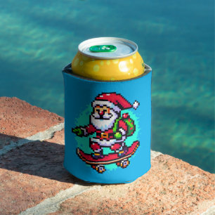 Skateboarding Santa - Fun Pixel Art Holiday Design Dosenkühler