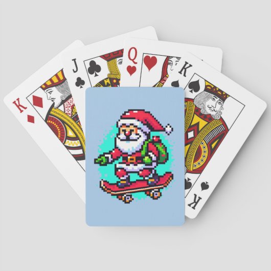 Skateboarding Santa - Fun Pixel Art Holiday Design Spielkarten (Rückseite)