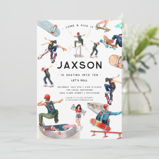 Skateboarding | Skater Birthday Party Einladung (Stehend Vorderseite)