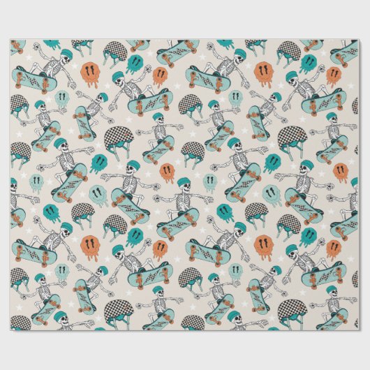 Skateboarding Skelett Party Wrapping Paper Geschenkpapier (Flach)