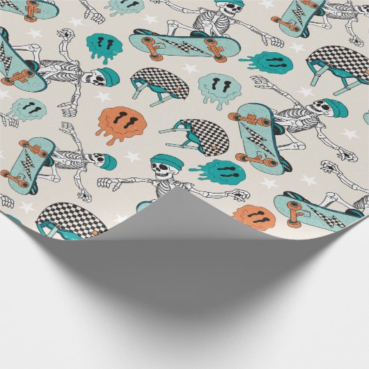 Skateboarding Skelett Party Wrapping Paper Geschenkpapier (Ecke)