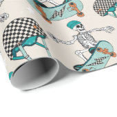 Skateboarding Skelett Party Wrapping Paper Geschenkpapier (Rolleneckpunkt)