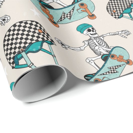 Skateboarding Skelett Party Wrapping Paper Geschenkpapier (Rolleneckpunkt)