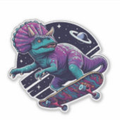 Skateboarding Space Dinosaurier Aufkleber (Vorderseite)