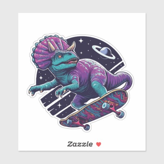 Skateboarding Space Dinosaurier Aufkleber (Blatt)