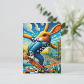 Skateboarding Surreal Adable Rabbit Postkarte (Stehend Vorderseite)