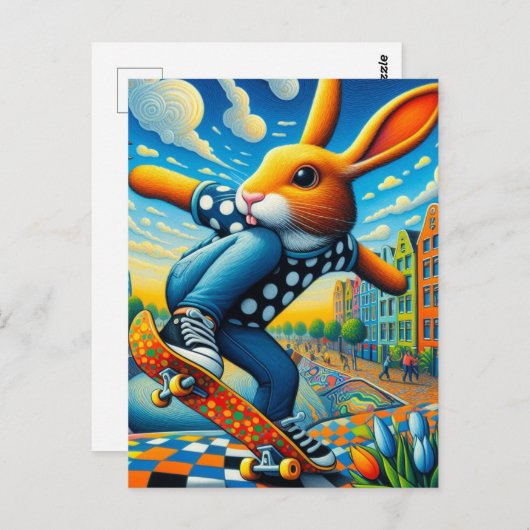 Skateboarding Surreal Adable Rabbit Postkarte (Vorne/Hinten)