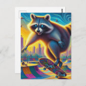 Skateboarding Surreal Adable Raccoon Postkarte (Vorne/Hinten)